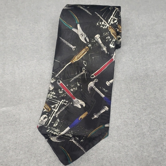 Home Improvement Men's Black "Tooling Around" Tool Pattern Tie - Picture 1 of 6